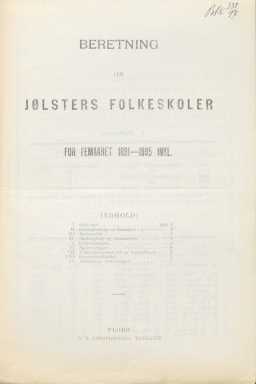 Femårsberetningen for Jølsters folkeskoler, 1891-1895.