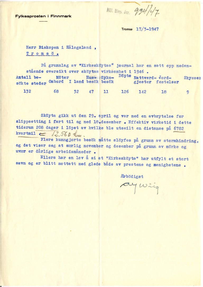 Rapport om drift av Kirkeskøyta i 1946