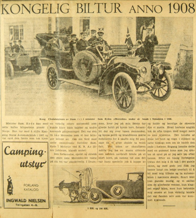 Bilde av artikkel i Aftenpostens spesialutgave om bilkjøring i 1908